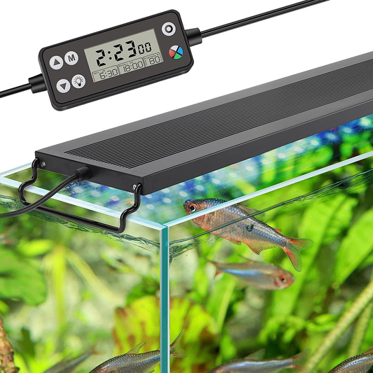 Hygger Auto on off LED Aquarium Light, Full Spectrum Fish Tank Light with LCD Monitor, 24/7 Lighting Cycle, 7 Colors, Adjustable Timer, IP68 Waterproof, 3 Modes for 12"-18" Freshwater Planted Tank