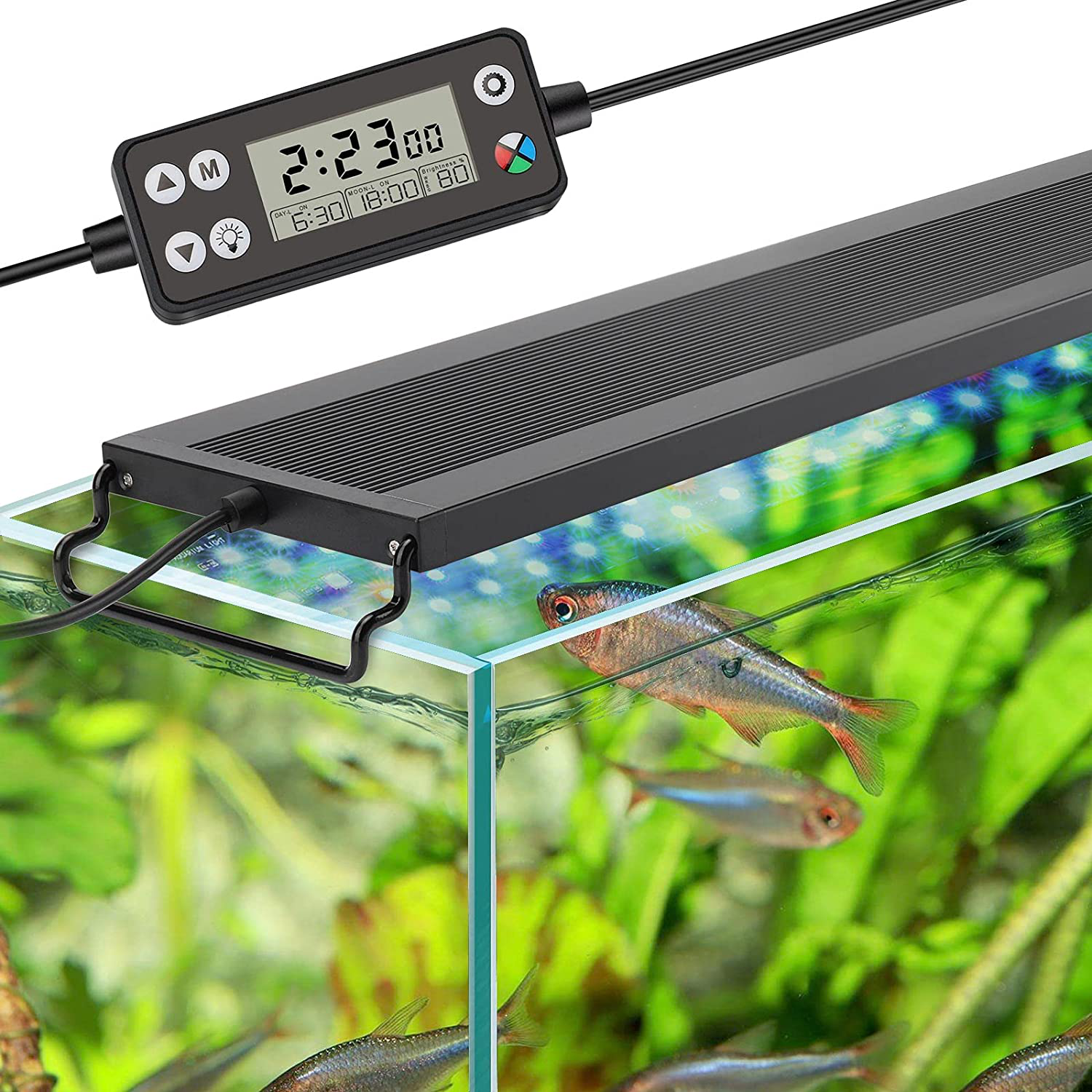 Hygger Auto on off LED Aquarium Light, Full Spectrum Fish Tank Light with LCD Monitor, 24/7 Lighting Cycle, 7 Colors, Adjustable Timer, IP68 Waterproof, 3 Modes for 12"-18" Freshwater Planted Tank Animals & Pet Supplies > Pet Supplies > Fish Supplies > Aquarium Lighting hygger 14W (for 12-18 inch tank)  