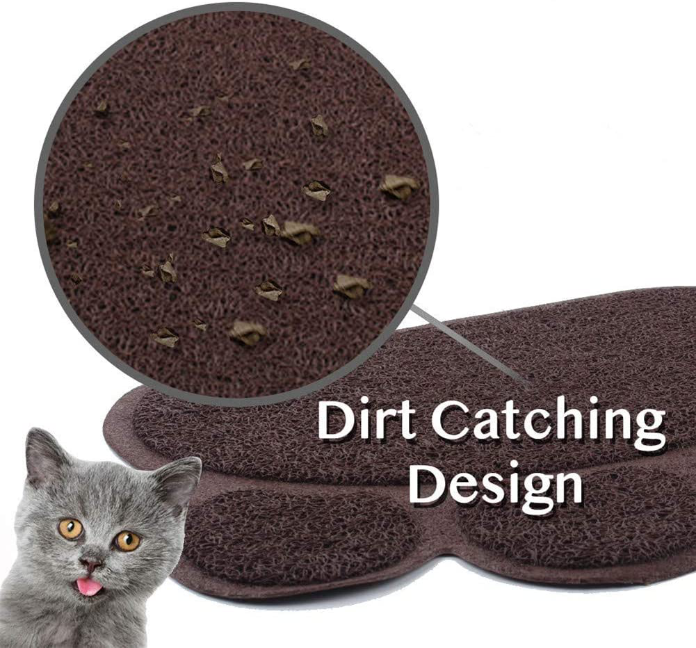 Optokeko Cat Dish Bowl Food Water Feeding Placemat, PVC Non-Slip Cat Litter Trapping Mat Paw Shape for Cat Litter Boxes Pet Dog Cat Puppy Kitten 15.7" X 11.8" (Brown) Animals & Pet Supplies > Pet Supplies > Cat Supplies > Cat Litter Box Mats Optokeko   