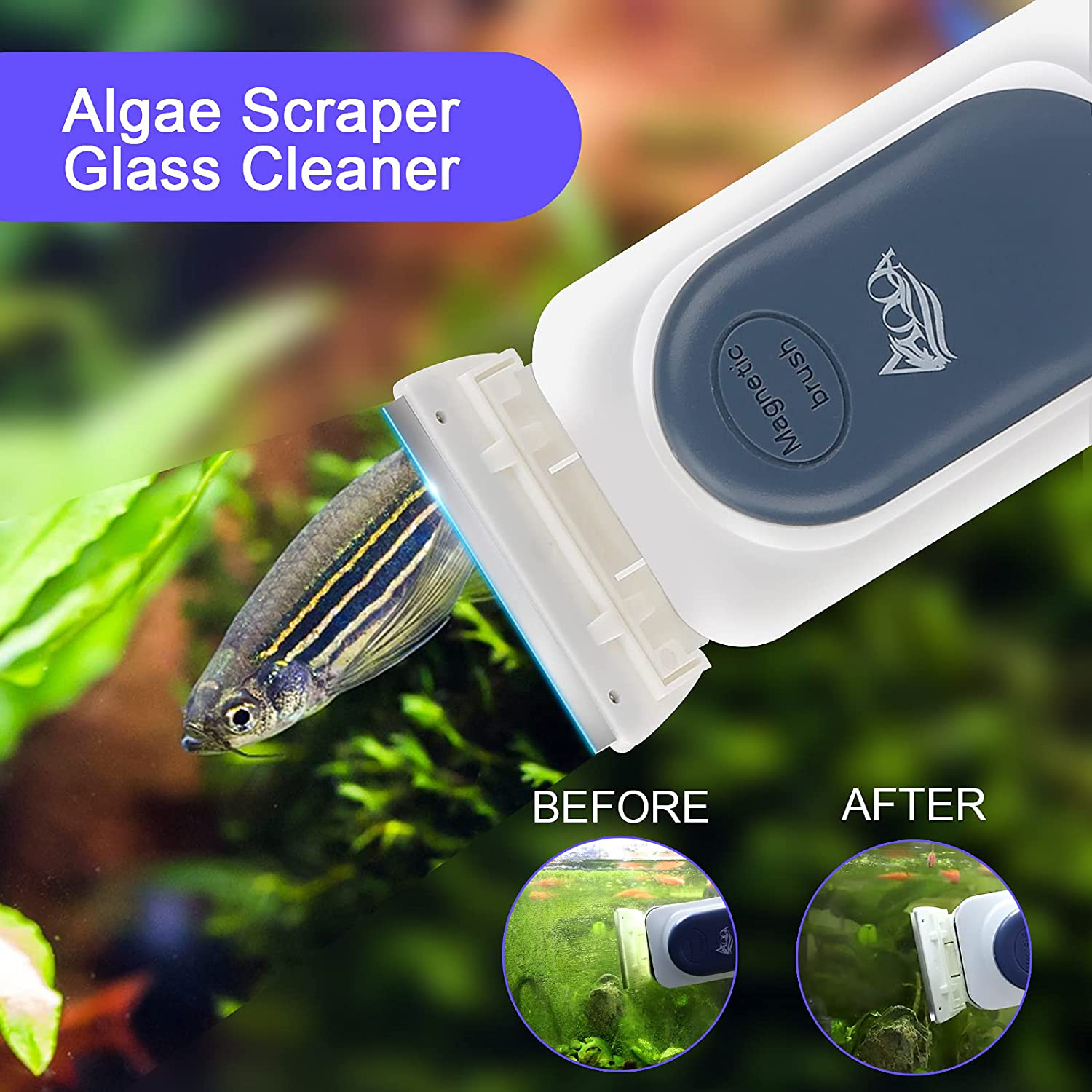 AQQA Aquarium Strong Magnetic Cleaner Brush, Fish Tank Glass Algae Magnet Cleaning Tool Floating Cleaner Scrubber Brush with 2 Detachable Scraper Animals & Pet Supplies > Pet Supplies > Fish Supplies > Aquarium Cleaning Supplies AQQA   