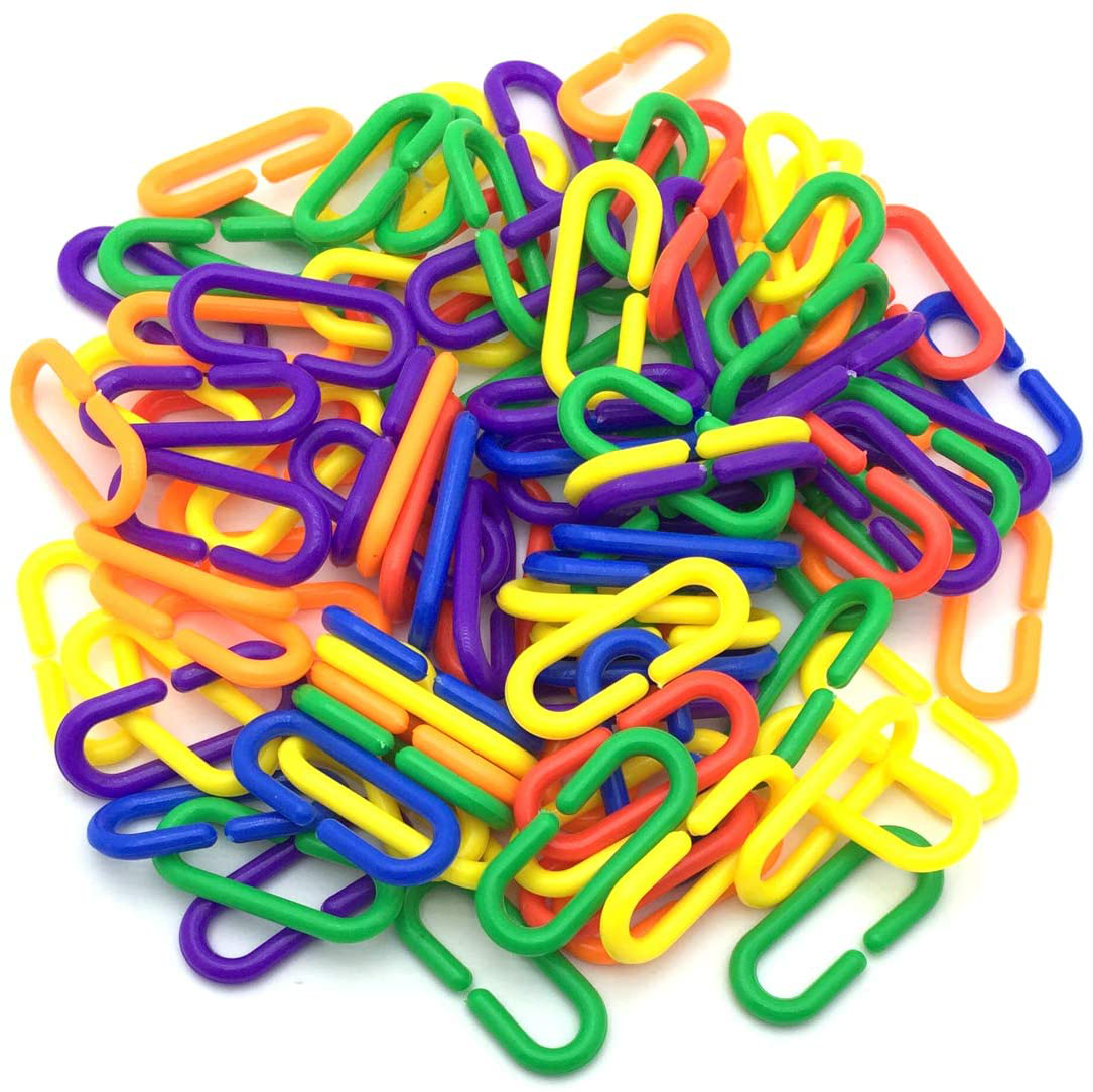 JIALEEY 100 Piece Plastic C-Clips Hooks Chain Links Rainbow C-Links Children'S Learning Toys Small Pet Rat Parrot Bird Toy Cage Animals & Pet Supplies > Pet Supplies > Bird Supplies > Bird Toys LEEFUNAD   