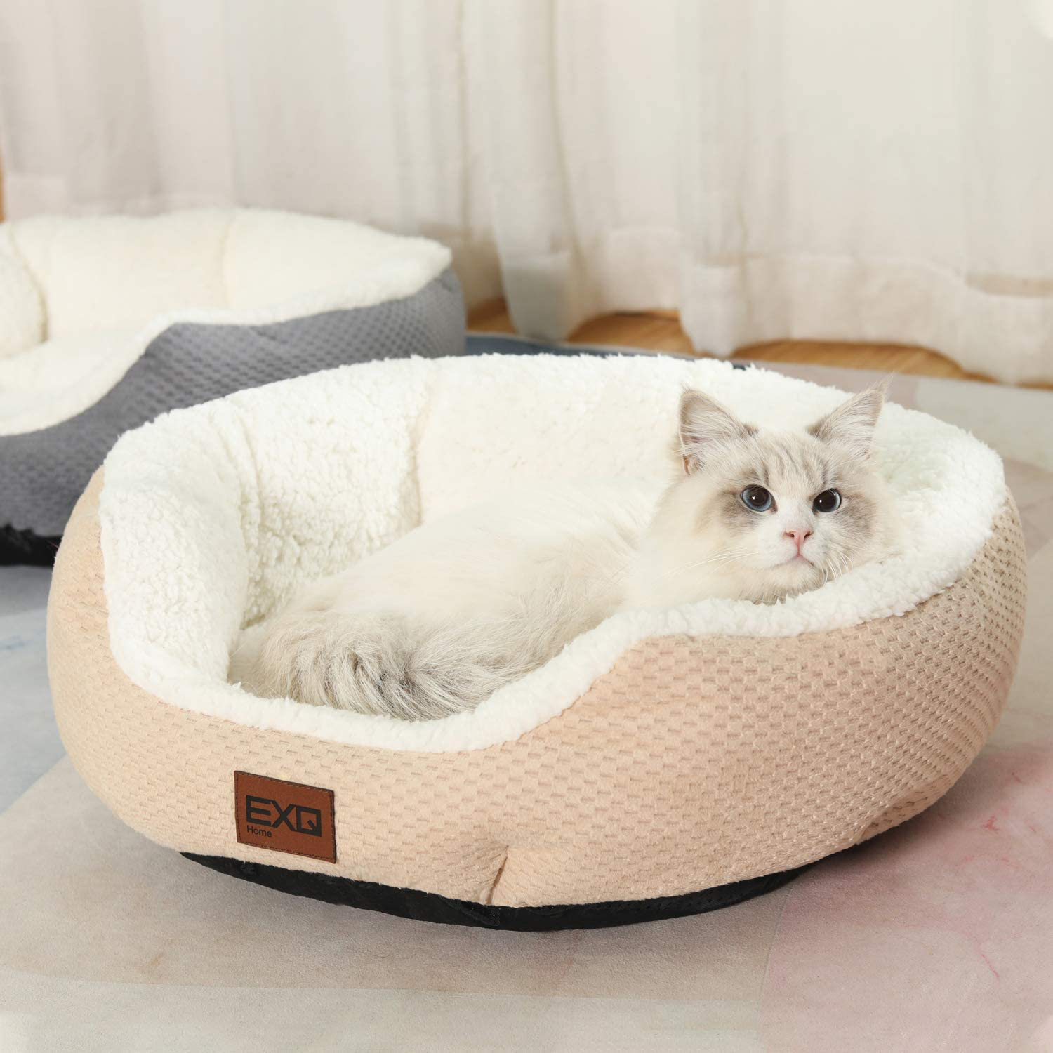EXQ Home Soft Cat Beds for Indoor Cats,Fluffy Calming Cat Bed with Slip-Resistant Bottom,Plush round Dog Beds for Small Dogs,Kitten Bed Machine Washable Pet Beds for Small Dogs Animals & Pet Supplies > Pet Supplies > Cat Supplies > Cat Beds EXQUSA20CB02GRST Camel-1 20in 