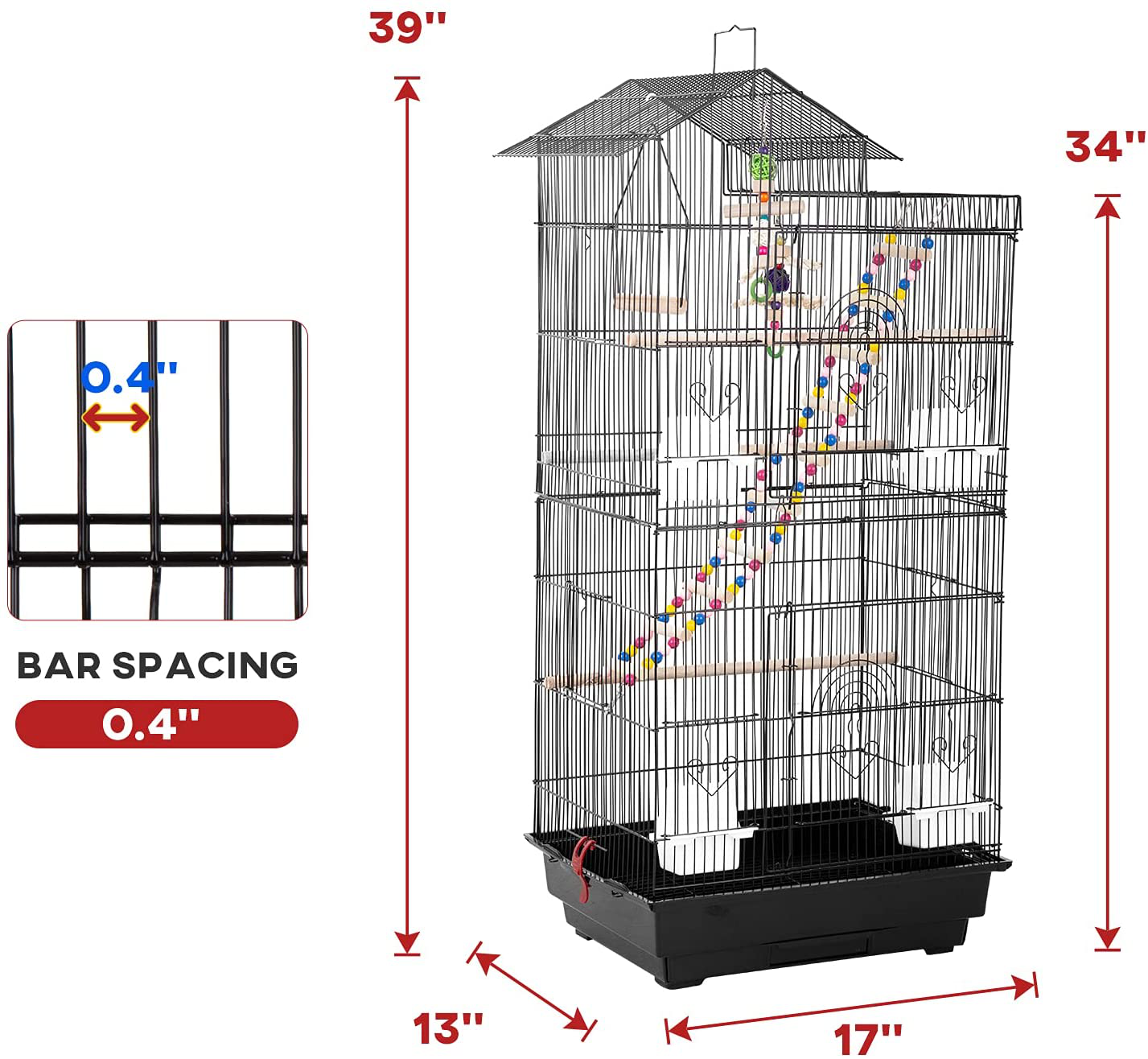 Bestpet 39-Inch Roof Top Large Flight Parrot Bird Cage Accessories with Rolling Stand Medium Roof Top Large Flight Cage Parakeet Cage for Small Cockatiel Canary Parakeet Sun Parakeet Pet Toy Animals & Pet Supplies > Pet Supplies > Bird Supplies > Bird Cages & Stands BestPet   