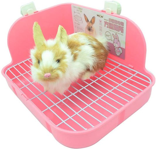 RUBYHOME Rabbit Litter Box Toilet, Plastic Square Cage Box Potty Trainer Corner Litter Bedding Box Pet Pan for Small Animals, Rabbits, Guinea Pigs, Chinchilla, Ferret, Galesaur, 11.4 Inches Animals & Pet Supplies > Pet Supplies > Small Animal Supplies > Small Animal Bedding RUBYHOME Pink  