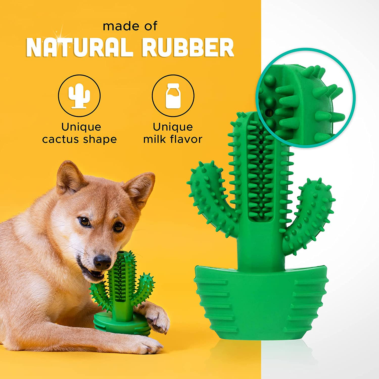 Fun + Tasty Dog Chew Toy - Dog Toothbrush Cactus, Squeaky Toy, Dog Teeth Cleaning Toy, Durable 100% Natural Rubber Dental Chew Toy for Medium/Large Dogs, Doggie Teeth Brushing Stick, Puppy Dental Care Animals & Pet Supplies > Pet Supplies > Dog Supplies > Dog Toys SYLVAN PERIAPT   