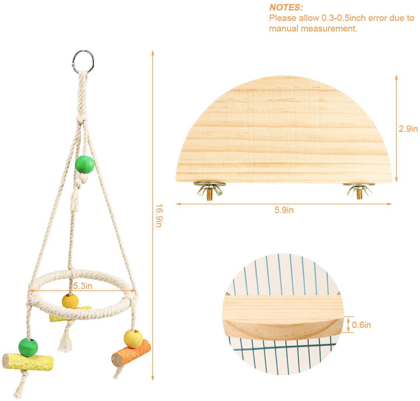 Bird Perch Stand Parrot Rope Swing Hanging Toy,Circle Ring Parakeet Perch Swing Toys&Bird Platform Parrot Stand Playground for Budgie Conure Finches Lovebird Cockatiel Cockatoo Exercise Toys Animals & Pet Supplies > Pet Supplies > Bird Supplies > Bird Cage Accessories Roundler   