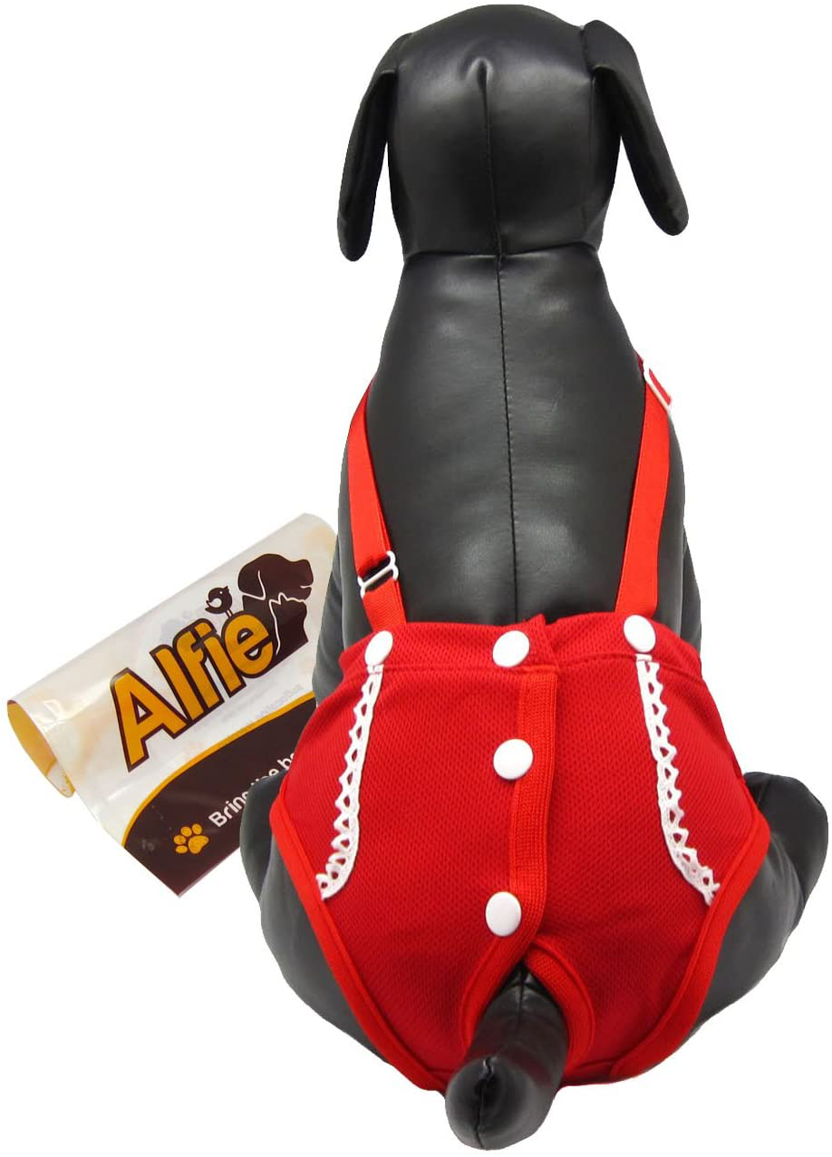 Alfie Pet - Jay Diaper Dog Sanitary Pantie with Suspender (For Girl Dogs) Animals & Pet Supplies > Pet Supplies > Dog Supplies > Dog Diaper Pads & Liners Alfie Red Medium 