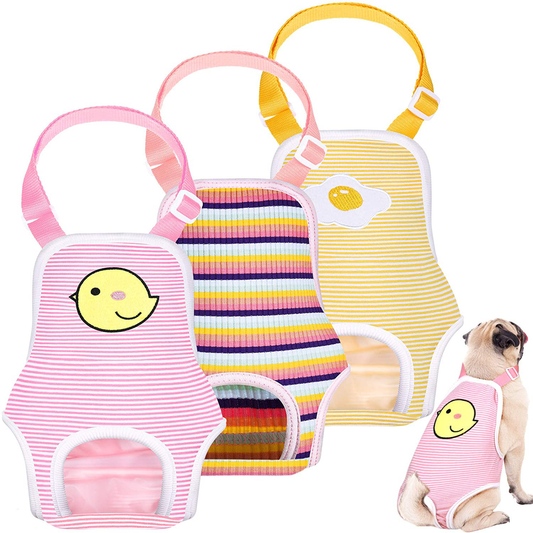 Nuanchu 3 Pieces Dog Diaper Striped Sanitary Pantie with Adjustable Suspender Washable Reusable Puppy Sanitary Panties Cute Pet Underwear Diaper Jumpsuits for Female Dogs Animals & Pet Supplies > Pet Supplies > Dog Supplies > Dog Diaper Pads & Liners Nuanchu Cute Pattern L 