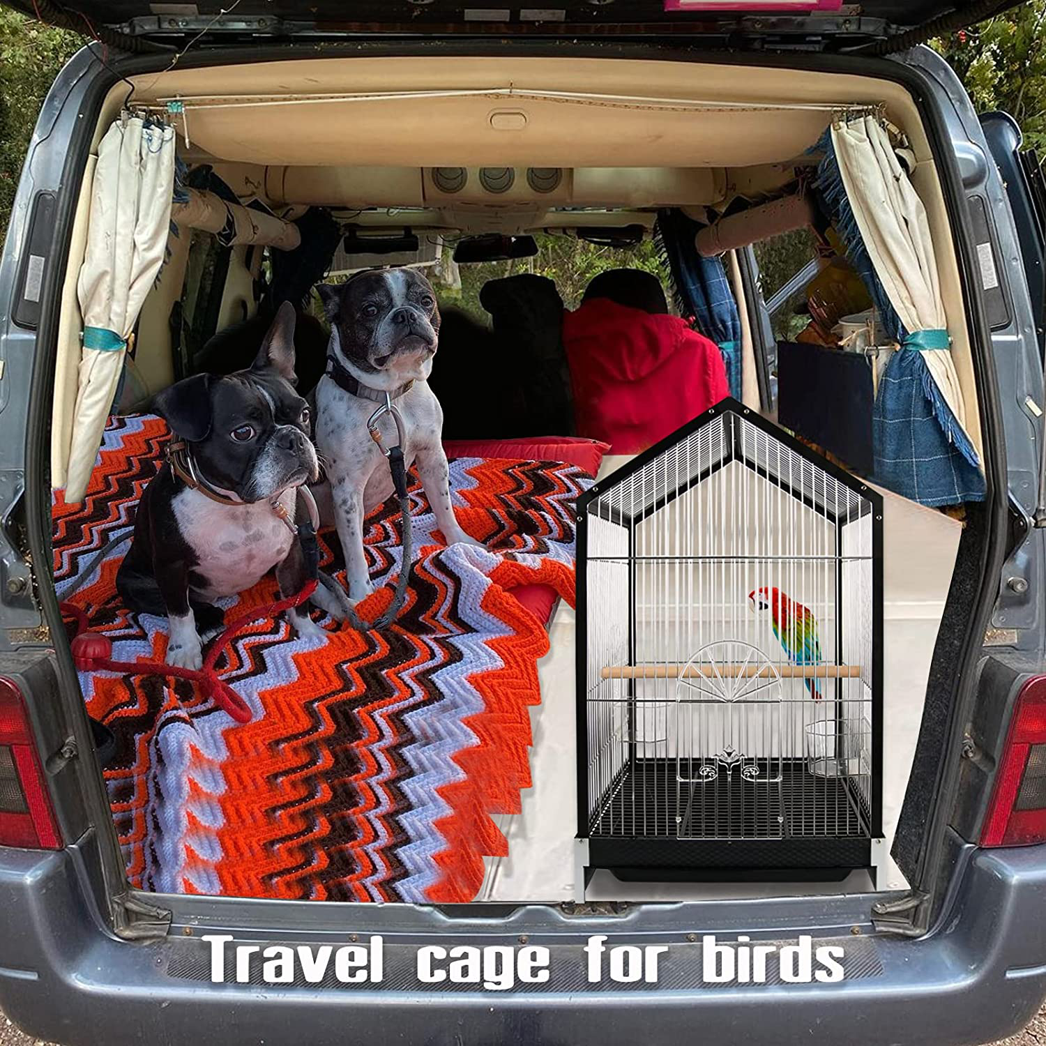 Bird Carrier Travel Cage, 21 Inch with Wooden Perch Feeding Cups for Small Bird Parrots Conures Cockatiel Parakeets（Triangle Black Frame） Animals & Pet Supplies > Pet Supplies > Bird Supplies > Bird Cages & Stands slrugci   