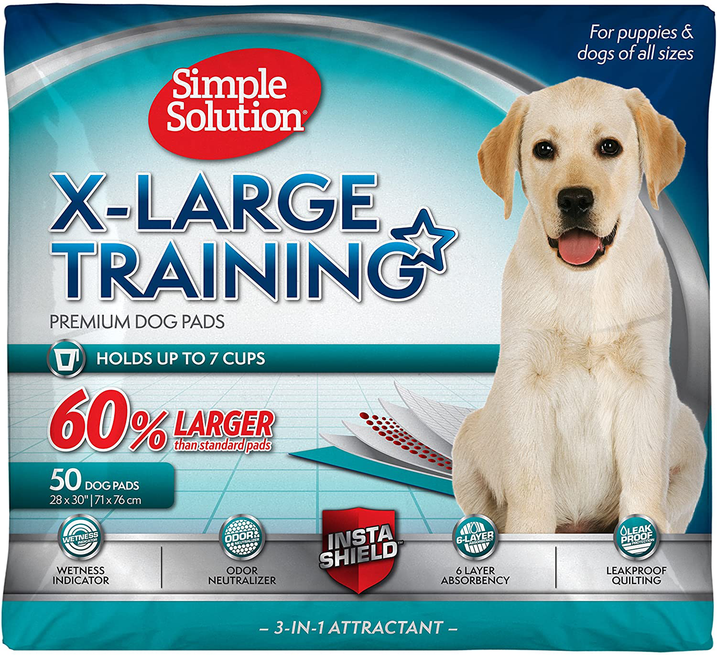 Simple Solution Training Puppy Pads | Extra Large, 6 Layer Dog Pee Pads, Absorbs up to 7 Cups of Liquid | 28X30 Inches