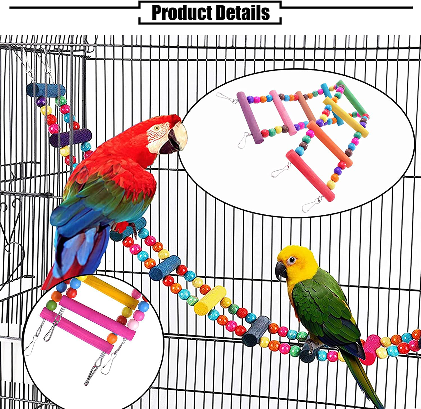 PINVNBY Bird Parrot Swing Chewing Toys Hanging Hammock Bell Pet Birds Cage Toys Wooden Perch with Wood Beads for Small Parakeets, Parrots, Conures, Love Birds, Cockatiels, Macaws, Finches Animals & Pet Supplies > Pet Supplies > Bird Supplies > Bird Ladders & Perches PINVNBY   