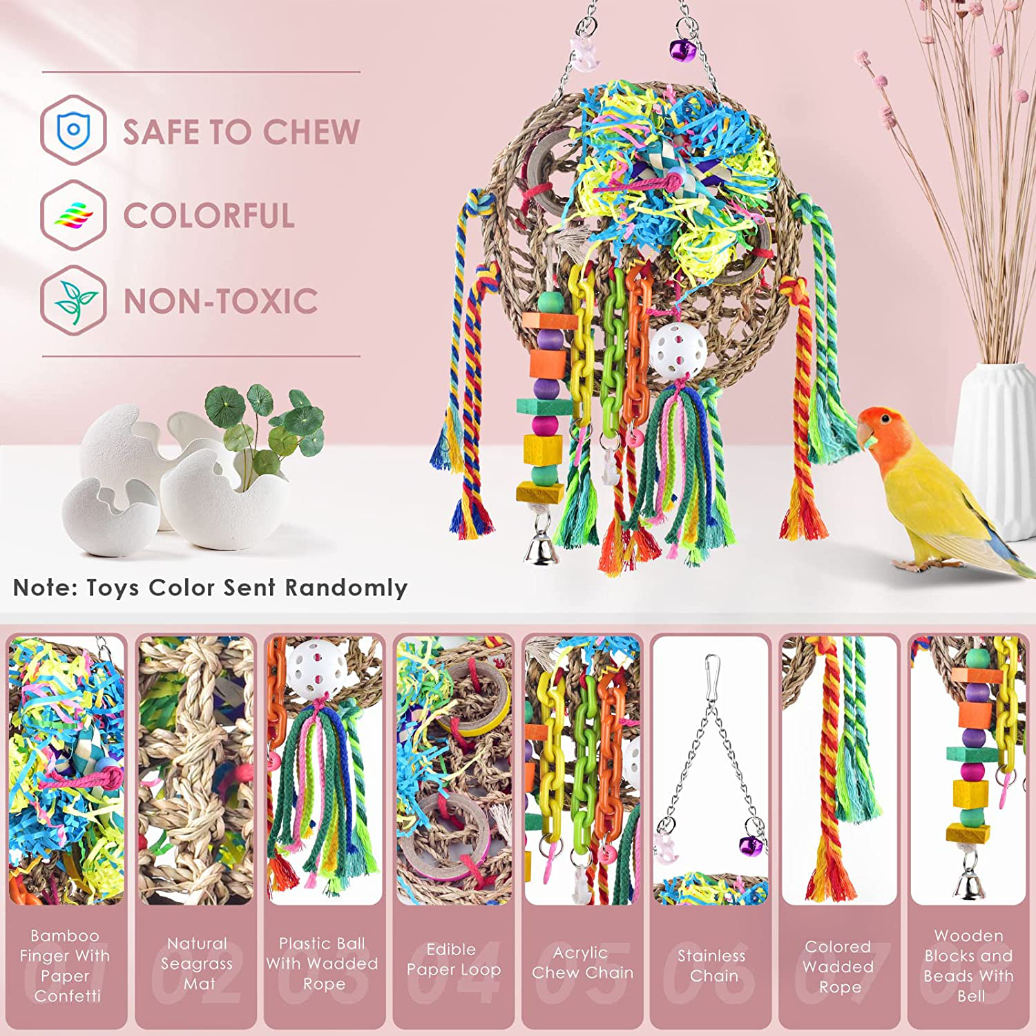 KATUMO Chewable Bird Toys, Bird Hanging Wall Toy Climbing Mat Parrot Hammock Bird Perch Swing Toy for Parakeets Budgerigars Conures Cockatiels Lovebirds, Small round Seagrass Mat Size 9.4'' X 9.4'' Animals & Pet Supplies > Pet Supplies > Bird Supplies > Bird Toys KATUMO   