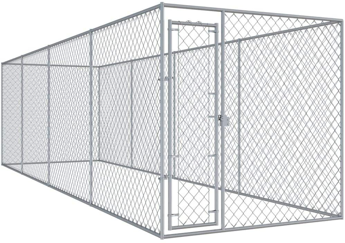 Vidaxl Outdoor Dog Kennel Lockable Mesh Sidewalls Heavy Duty Garden Backyard Pet Cage 299"X75.6"X72.8" Galvanized Steel