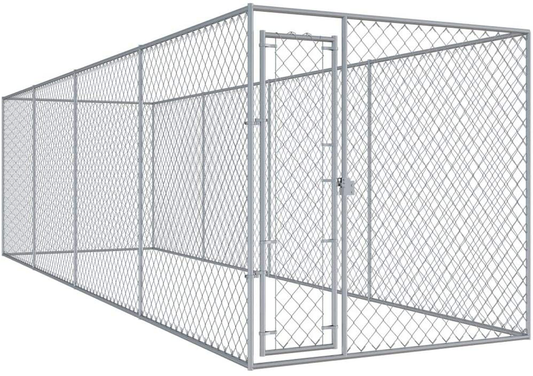 Vidaxl Outdoor Dog Kennel Lockable Mesh Sidewalls Heavy Duty Garden Backyard Pet Cage 299"X75.6"X72.8" Galvanized Steel Animals & Pet Supplies > Pet Supplies > Dog Supplies > Dog Kennels & Runs vidaXL   