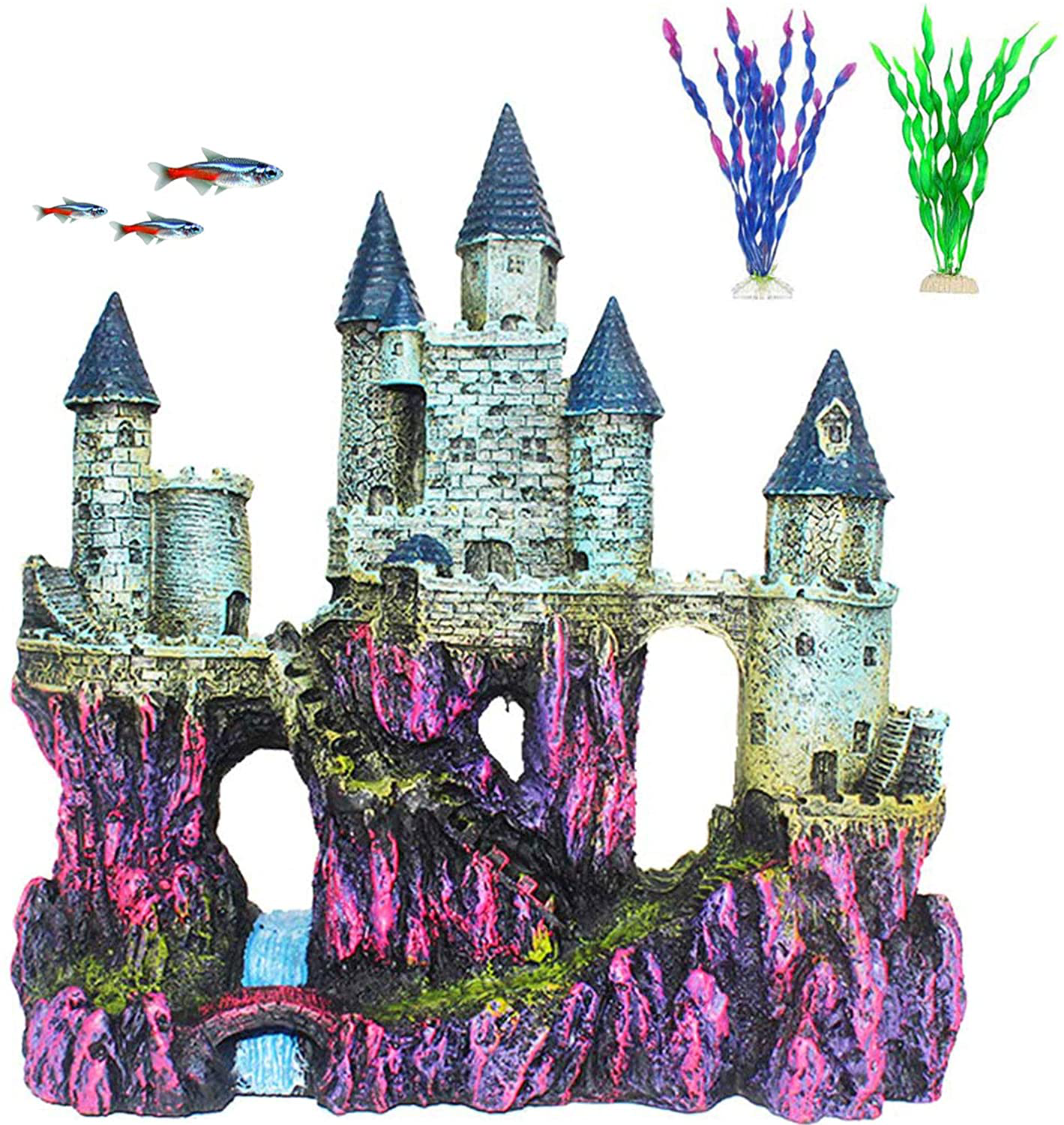 PINVNBY Aquarium Resin Castle Decoration Fish Tank Driftwood Castle Cave Hideouts House Plants Supplies Accessories(3 Pcs) Animals & Pet Supplies > Pet Supplies > Fish Supplies > Aquarium Decor PINVNBY Purple  