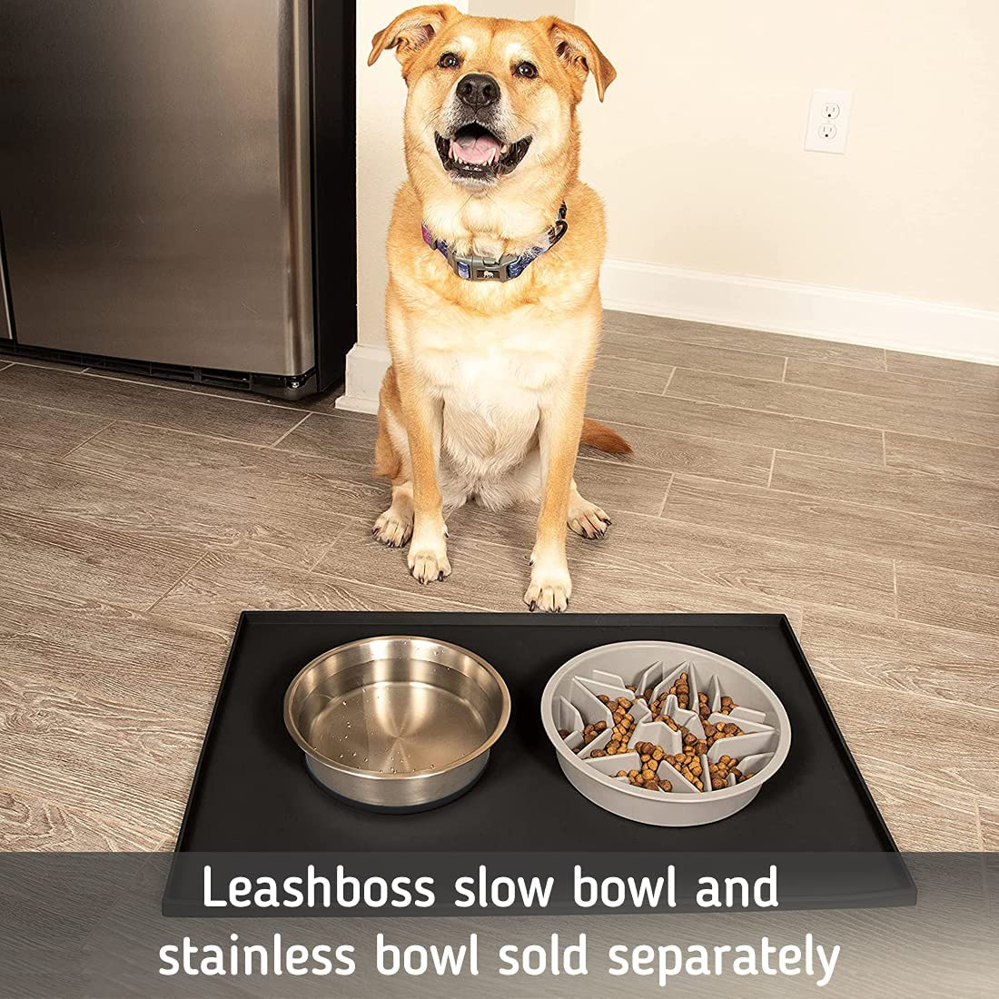 Leashboss Splash Mat Dog Food Mat with Tall Lip, M/L (20"X13"), XL (25”X17”) or XXL (30"X22") Dog Bowl Mat for Food and Water, Non Slip Waterproof Silicone Pet Food Mat for Dogs and Cats