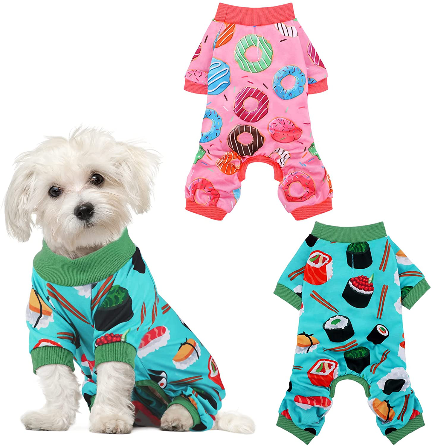 Pedgot 2 Pack Adorable Dog Pajamas Breathable Puppy Jumpsuit Soft Dog Clothes Fashionable Dog Apparel Dog Pjs Animals & Pet Supplies > Pet Supplies > Dog Supplies > Dog Apparel Pedgot Donut, Sushi Small 