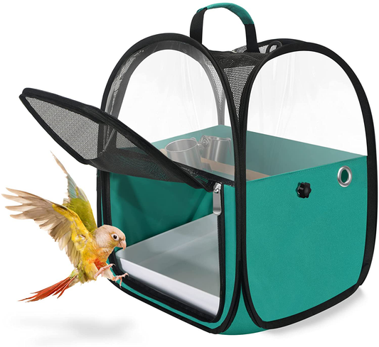 Bird Travel Carrier Foldable Bird Cage Parrot Cage with Two Feeder Bowls, Bird Perch and Bottom Tray, Portable and Breathable, Easy to Clean Animals & Pet Supplies > Pet Supplies > Bird Supplies > Bird Cage Accessories L LESTAVEN   