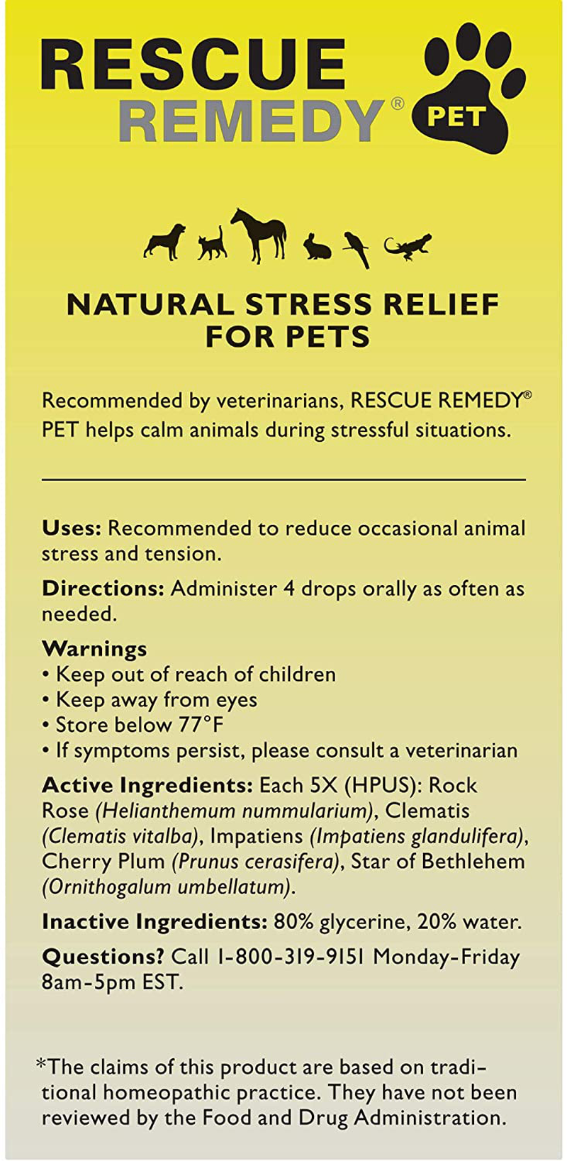 Bach RESCUE REMEDY PET Dropper 20Ml, Natural Stress and Occasional Anxiety Relief, Calming for Dogs, Cats, and Other Pets, Homeopathic Flower Remedy, Thunder, Fireworks and Travel, Sedative-Free Animals & Pet Supplies > Pet Supplies > Small Animal Supplies > Small Animal Treats RESCUE   