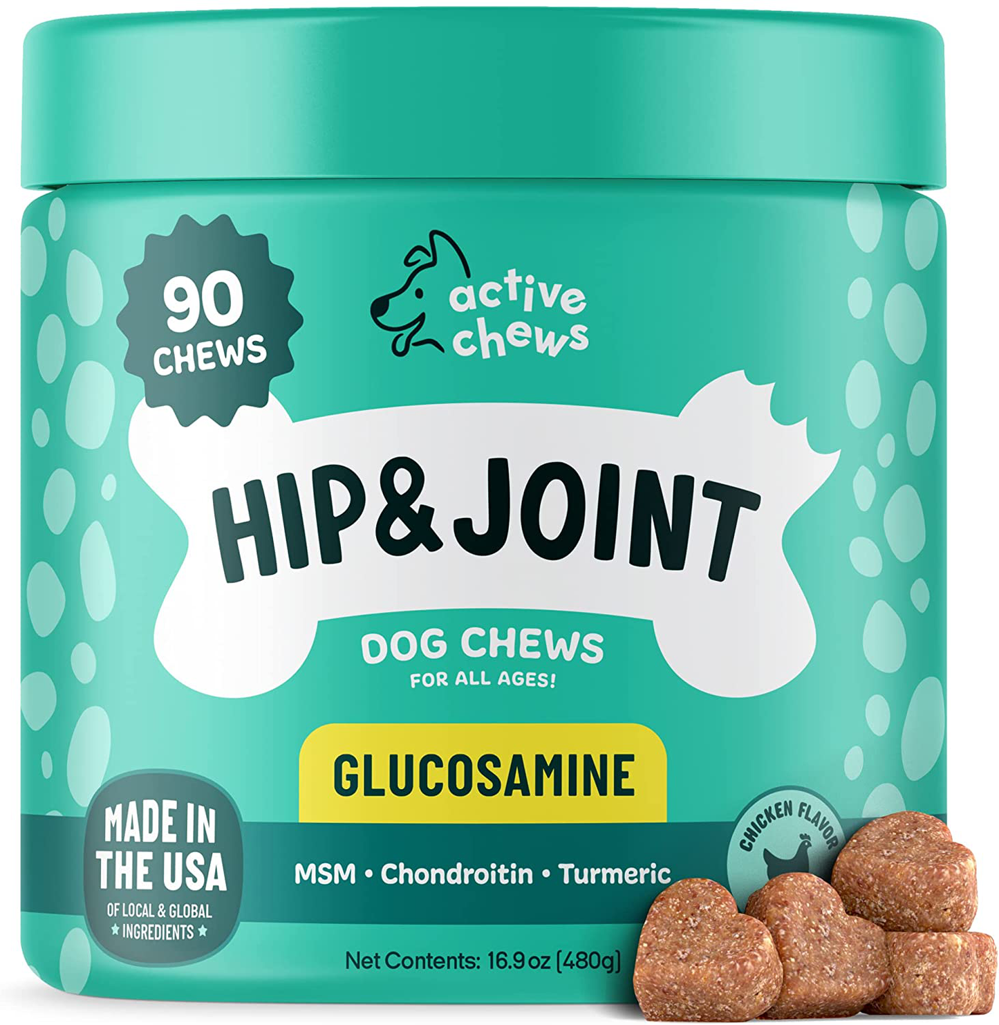 Glucosamine for Dogs Soft Chews - Hip and Joint Supplement for Dogs with Chondroitin, Turmeric & MSM - Dog Joint Supplement + Vitamin E for Small, Large Breed & Senior Dogs Mobility Support Animals & Pet Supplies > Pet Supplies > Small Animal Supplies > Small Animal Treats Active Chews 90 Count  