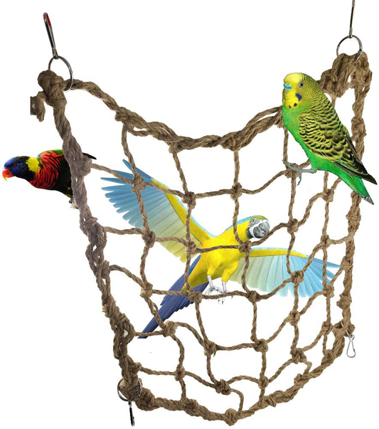 Parrot Climbing Net with 4 Hooks, Bird Cage Cotton Hemp Rope Ladder Play Gym Hammock Hanging Swing Net, Perch Toy Decor for Parakeet Grey African Cockatoo Macaw Parrotlet Animals & Pet Supplies > Pet Supplies > Bird Supplies > Bird Ladders & Perches N / A Small Net  