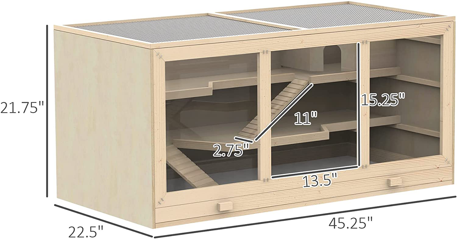 Pawhut Wooden Hamster Cage Hutch and Exercise Play House Pen with Large Lockable Opening Roof Door, Natural Wood Animals & Pet Supplies > Pet Supplies > Small Animal Supplies > Small Animal Habitats & Cages PawHut   