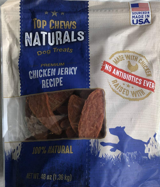 Title - Top Chews 100% Natural Dog Treats Chicken Jerky Recipe 48 OZ (3 LB), Model Number: Chicken Food