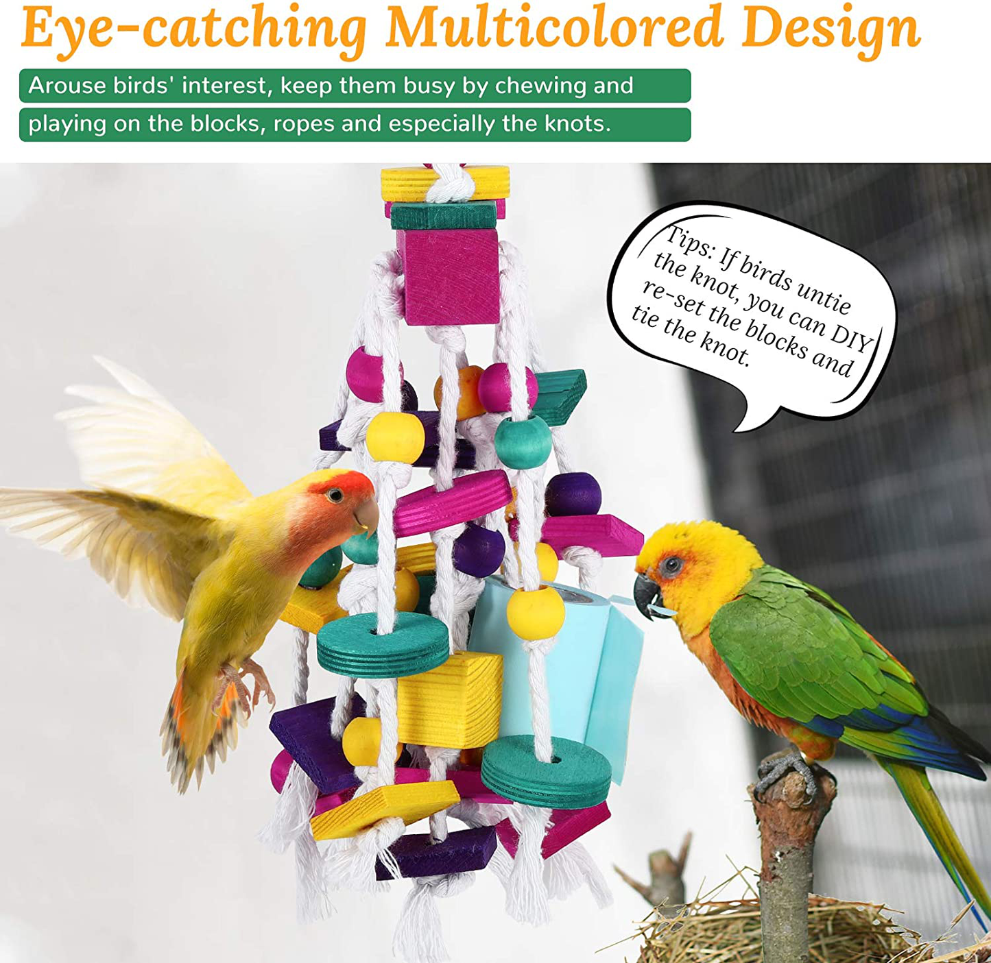 Pawaboo Pet Bird Chewing Toys, Parrot Cage Bite Toys, Bird Tearing Entertaining Toys, Multicolored Wooden Block Tearing Toys for Small and Medium Parrots and Pet Birds, Colorful Animals & Pet Supplies > Pet Supplies > Bird Supplies > Bird Treats Pawaboo   