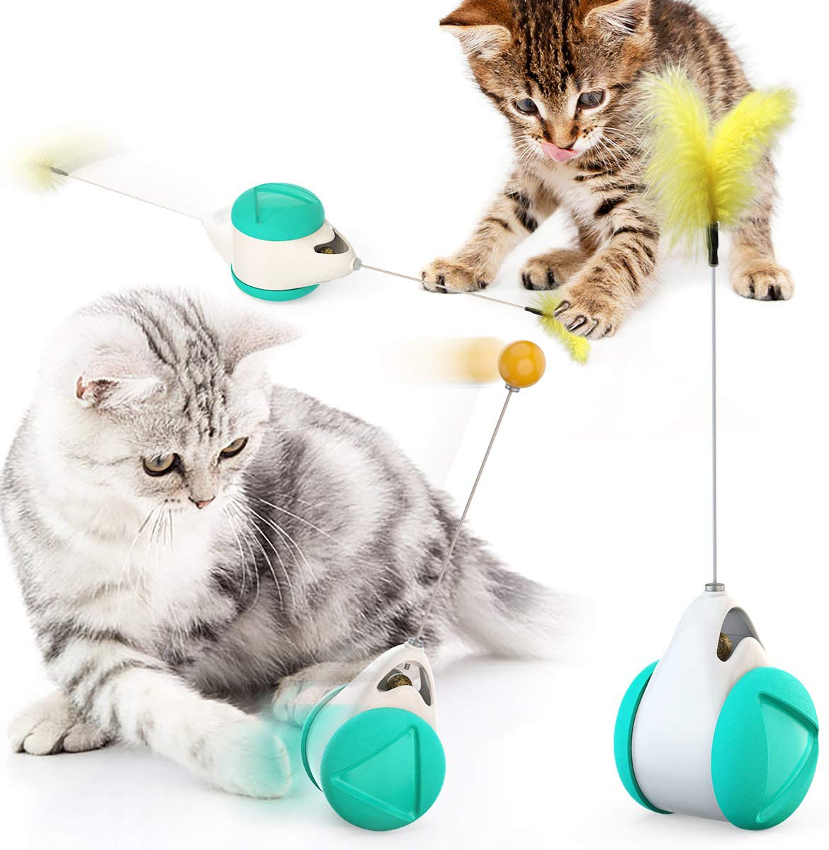 Interactive Cat Chasing Toys for Indoor Cats, Kitten Chaser Toys with Feather Catnip Ball, Tumbler Balanced Exercise Wheel Toy for Cats Kitten Chasing Hunting Playing Animals & Pet Supplies > Pet Supplies > Cat Supplies > Cat Toys Cazkal Blue--Feather & Ball  