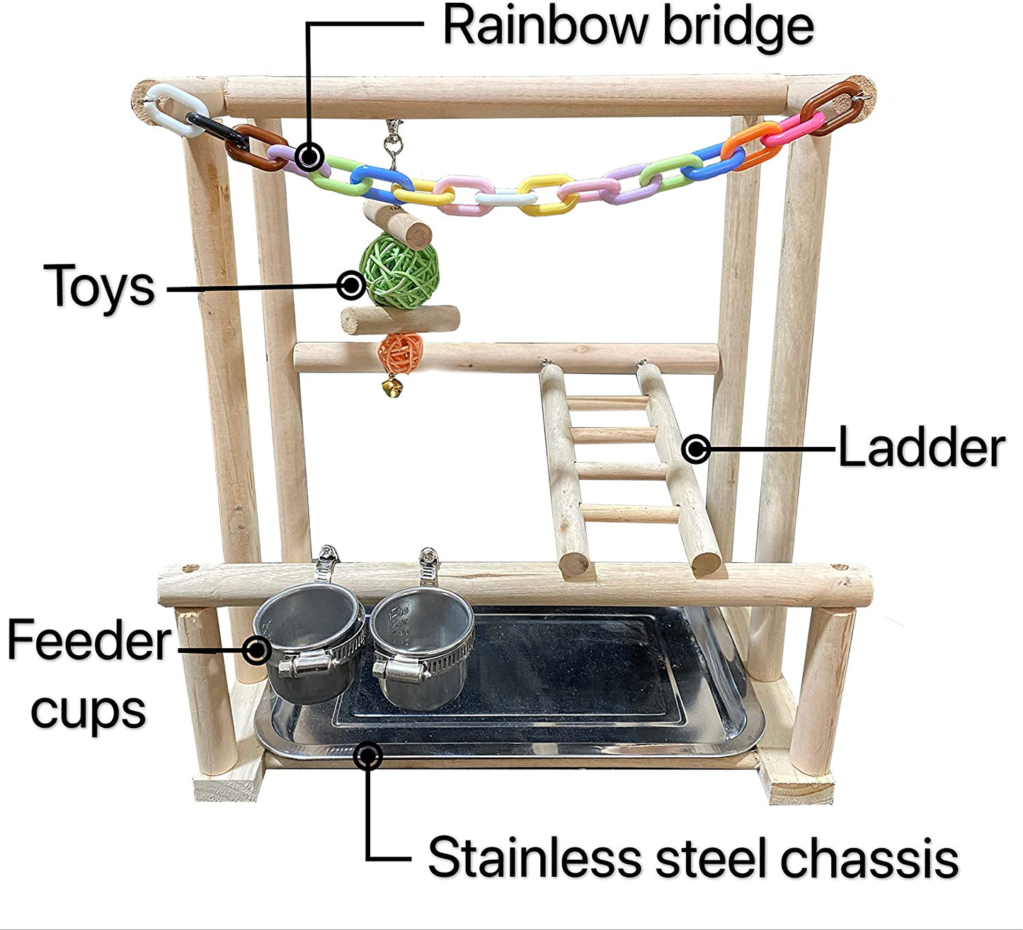 NAPURAL Bird Playground Bird Play Stand Cockatiel Playground Wood Perch Gym Playpen Ladder with Feeder Cups Toys Exercise Play (Include a Chewing Toy) Animals & Pet Supplies > Pet Supplies > Bird Supplies > Bird Cages & Stands NAPURAL   