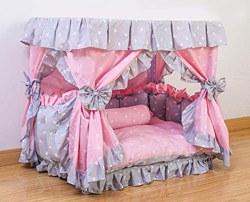 Kolachic Princess Pink Grey White Heart Pet Dog Handmade Bed House+1 Candy Pillow Animals & Pet Supplies > Pet Supplies > Dog Supplies > Dog Houses Kolachic   