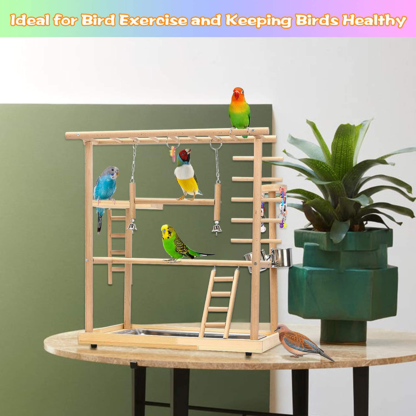 Ibnotuiy Bird Playground Parrot Playstand Cockatiel Parakeet Perch Stand Wood Double Layer Bird Play Gym Playpen with Feeder Bowl Ladder for Cockatoo Conure Animals & Pet Supplies > Pet Supplies > Bird Supplies > Bird Gyms & Playstands Ibnotuiy   