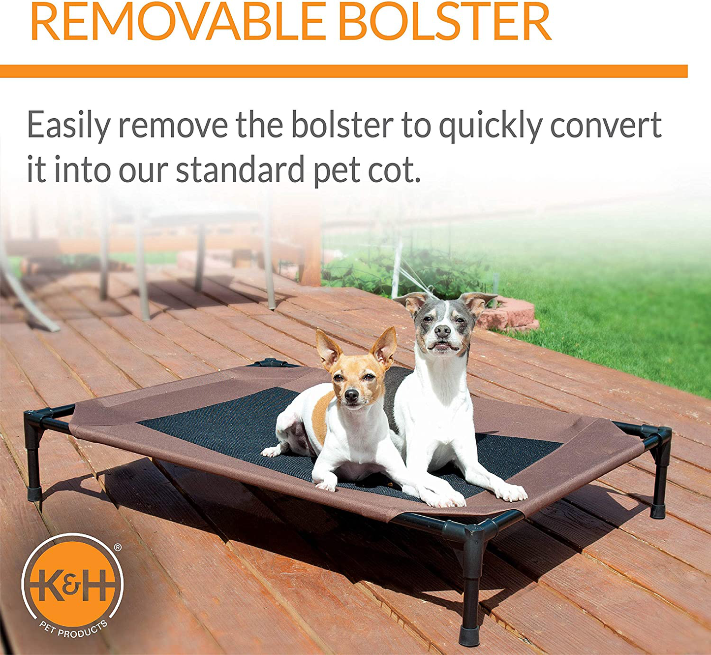 K&H Pet Products Original Bolster Pet Cot Outdoor Elevated Dog Bed with Removable Bolsters - Chocolate/Black Mesh