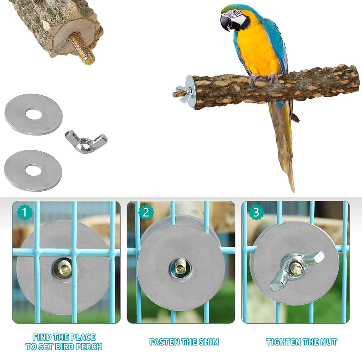 VECELA Parrot Toys, Bird Parrot Toys Set - Parrot Chewing Toys Knots Blocks, Parrot Mirror, Bird Perches - Bird Cage Toys for Budgies, Parakeets, Cockatiels, Conures, Lovebirds, Small or Medium Birds Animals & Pet Supplies > Pet Supplies > Bird Supplies > Bird Ladders & Perches VECELA   