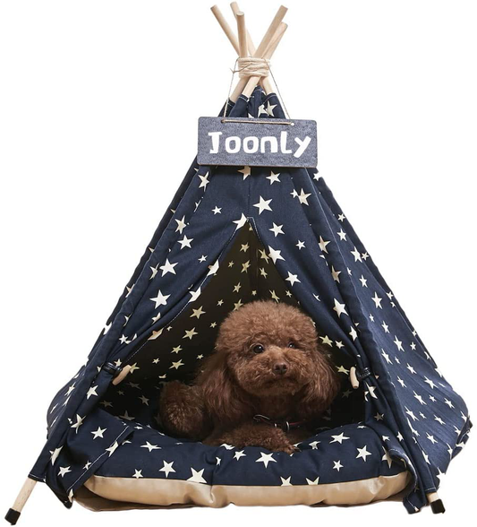 Joonly Pet Teepee Portable Dog & Cat Tent Pet Bed with Cushion & Blackboard Indoor Cat & Dog Houses Animals & Pet Supplies > Pet Supplies > Dog Supplies > Dog Houses Joonly navy  