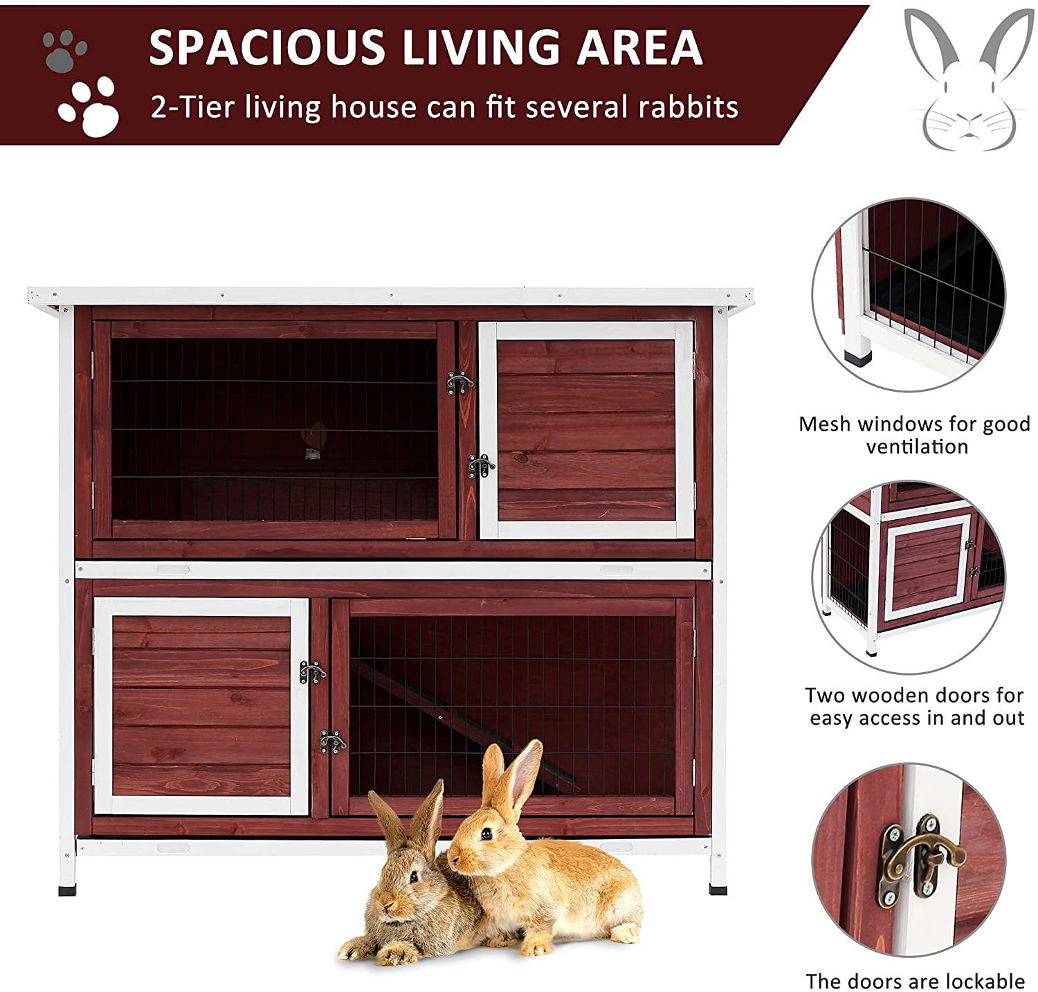 Pawhut 48" 2-Story Elevated Wooden Rabbit Hutch Small Animal Habitat Guinea Pig House with Weatherproof & Openable Top Animals & Pet Supplies > Pet Supplies > Small Animal Supplies > Small Animal Habitats & Cages PawHut   