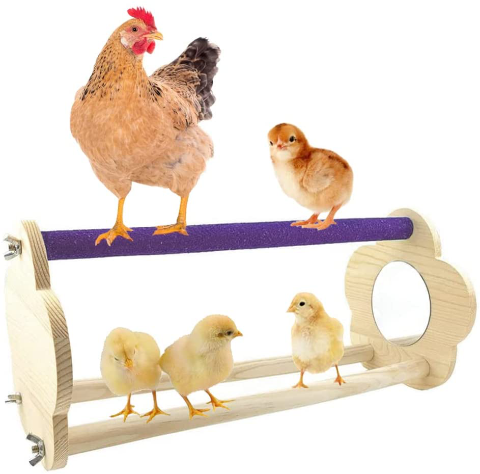 ASOCEA Chicken Wood Perch Stand with Mirror Chick Perch Strong Wooden Jungle Gym Coop Roosting Bar Training Toy Coop Supplies for Chickens Hens Baby Chicks Large Birds Animals & Pet Supplies > Pet Supplies > Bird Supplies > Bird Ladders & Perches ASOCEA   