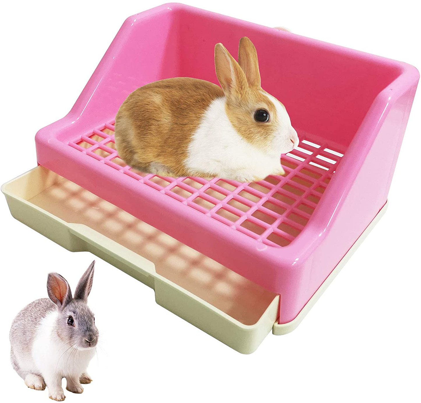 Kathson Rabbit Litter Box Trainer Small Animal Potty Corner Toilet with Drawer Pet Cage Pan Litter Bedding Box for Adult Guinea Pig Hamster Bunny Ferret Galesaur Mouse Squirrel Animals & Pet Supplies > Pet Supplies > Small Animal Supplies > Small Animal Bedding kathson Pink  