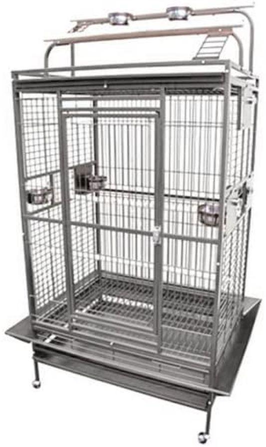 KING'S CAGES 8003628 Play Pen Bird Cage - 36" W X 28" D X 71" H Parrot CAGE Bird Cages Toy Toys African Grey Cage Amazons Congo and Timneh Greys Cockatoos Macaws Animals & Pet Supplies > Pet Supplies > Bird Supplies > Bird Toys King's Cages GREY/SILVER  