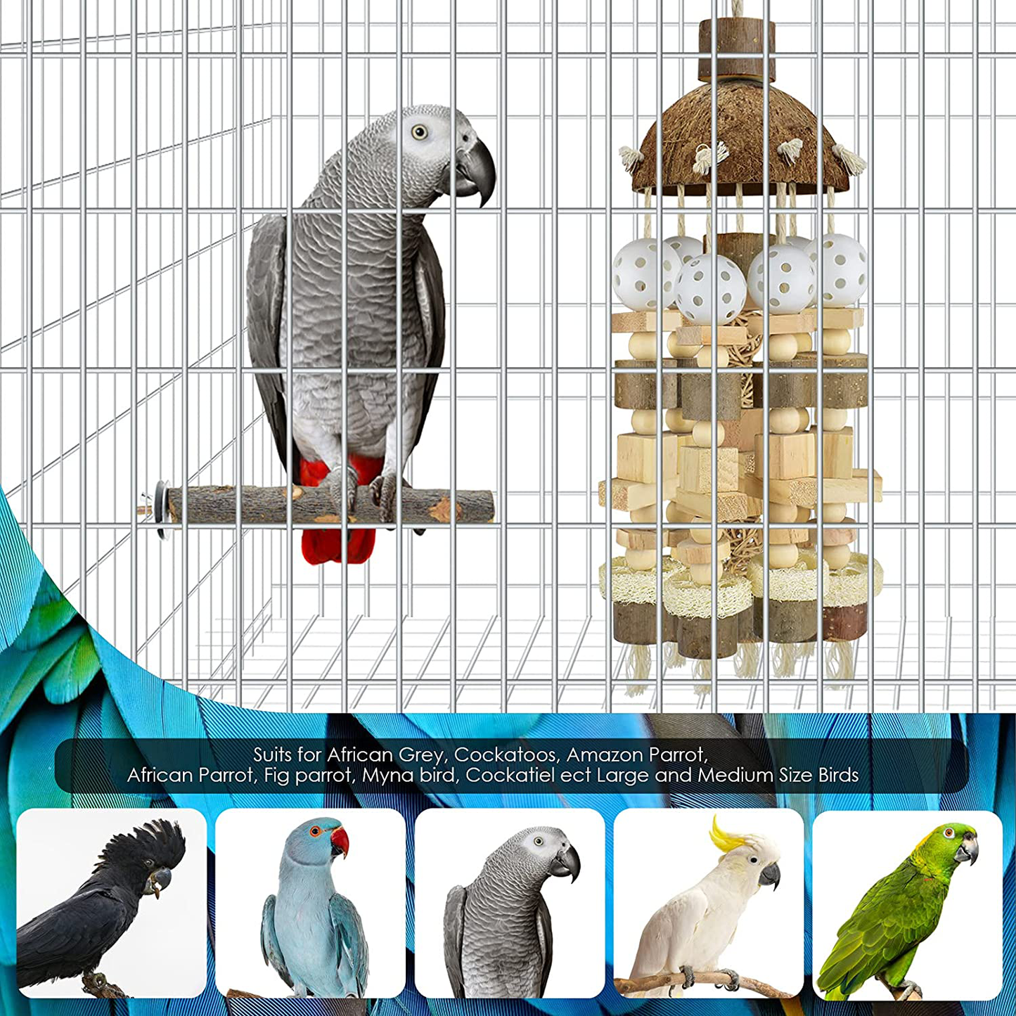 KATUMO Bird Parrot Toy, Large Parrot Toy Natural Wooden Blocks Bird Chewing Toy Parrot Cage Bite Toy Suits for African Grey Cockatoos Amazon Parrots Ect Large Medium Parrot Birds Animals & Pet Supplies > Pet Supplies > Bird Supplies > Bird Cage Accessories KATUMO   