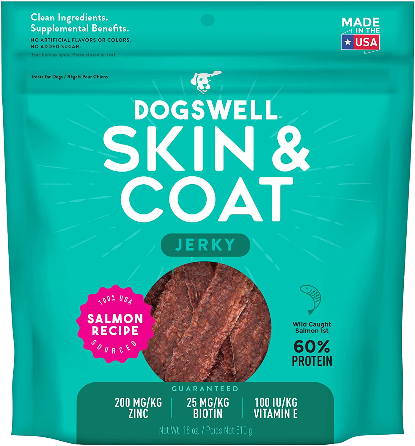 Dogswell 100% Meat Jerky Dog Treats, Made in the USA, with Biotin & Zinc for Healthy Skin & Coat Animals & Pet Supplies > Pet Supplies > Small Animal Supplies > Small Animal Treats Dogswell Salmon 18 ounces 