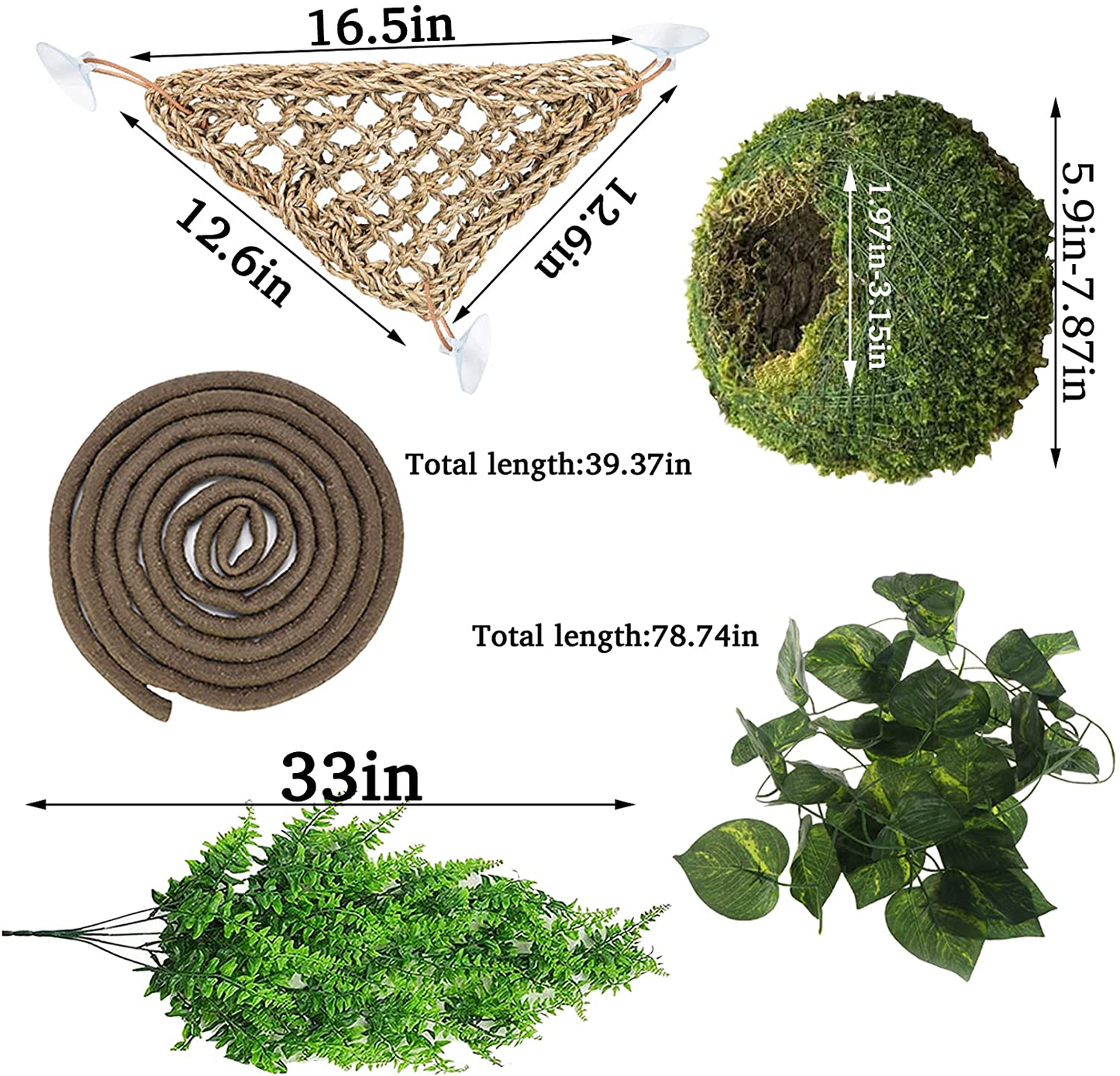 Hamiledyi Reptile Moss Cave Hide,Gecko Habitat Hammock Green Moss Accessories Plastic Terrarium Plant Vines for Small Bearded Dragon,Snakes,Chameleon Climbing Hibernation Sleeping Animals & Pet Supplies > Pet Supplies > Reptile & Amphibian Supplies > Reptile & Amphibian Habitat Accessories Hamiledyi   