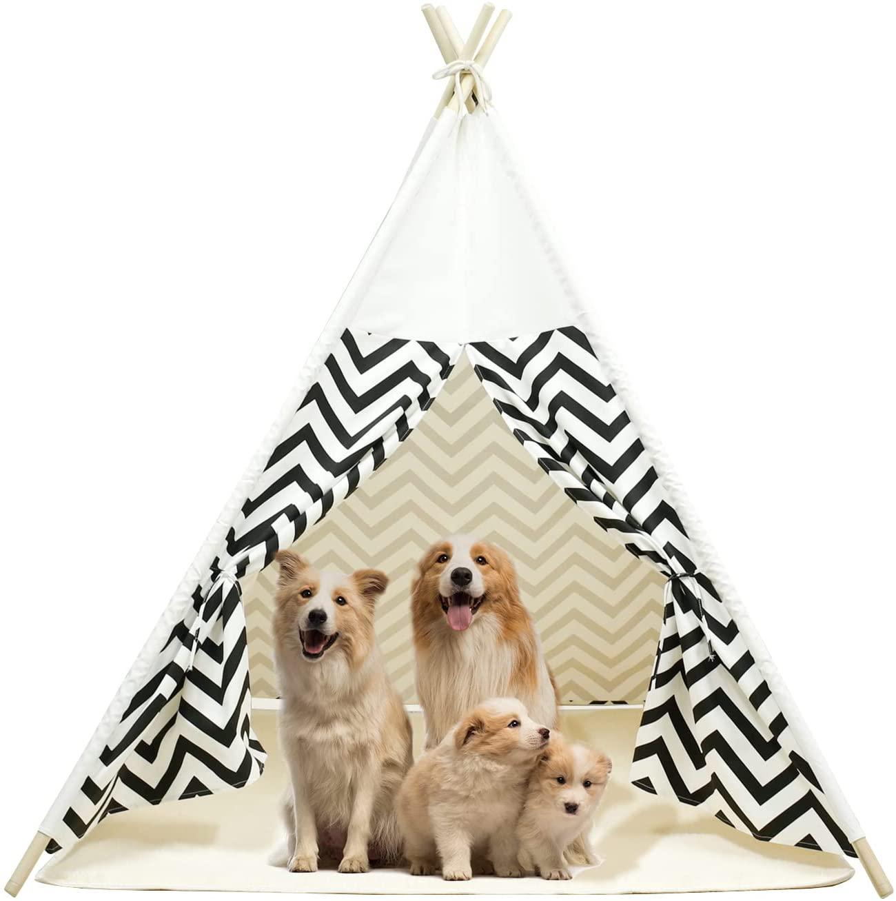 Pet Teepee Tent for Dogs & Cats, 24 Inch & 47 Inch Portable Indoor Dog House with Thick Cushion, Cat Teepee Washable Tent Dog Teepee Bed Indoor … Animals & Pet Supplies > Pet Supplies > Dog Supplies > Dog Houses NUKied 47 Inch Black & White Geometric 