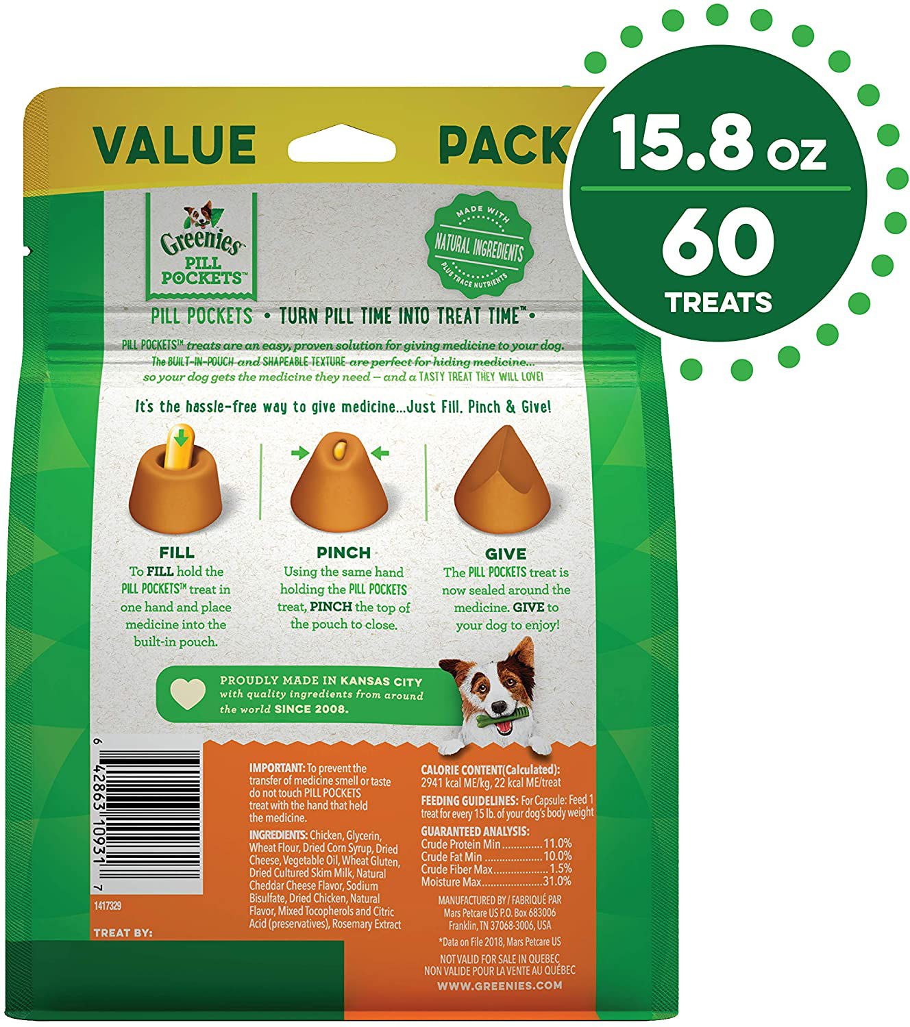 Greenies Pill Pockets Natural Dog Treats, Capsule Size, Cheese Flavor Animals & Pet Supplies > Pet Supplies > Small Animal Supplies > Small Animal Treats Greenies   