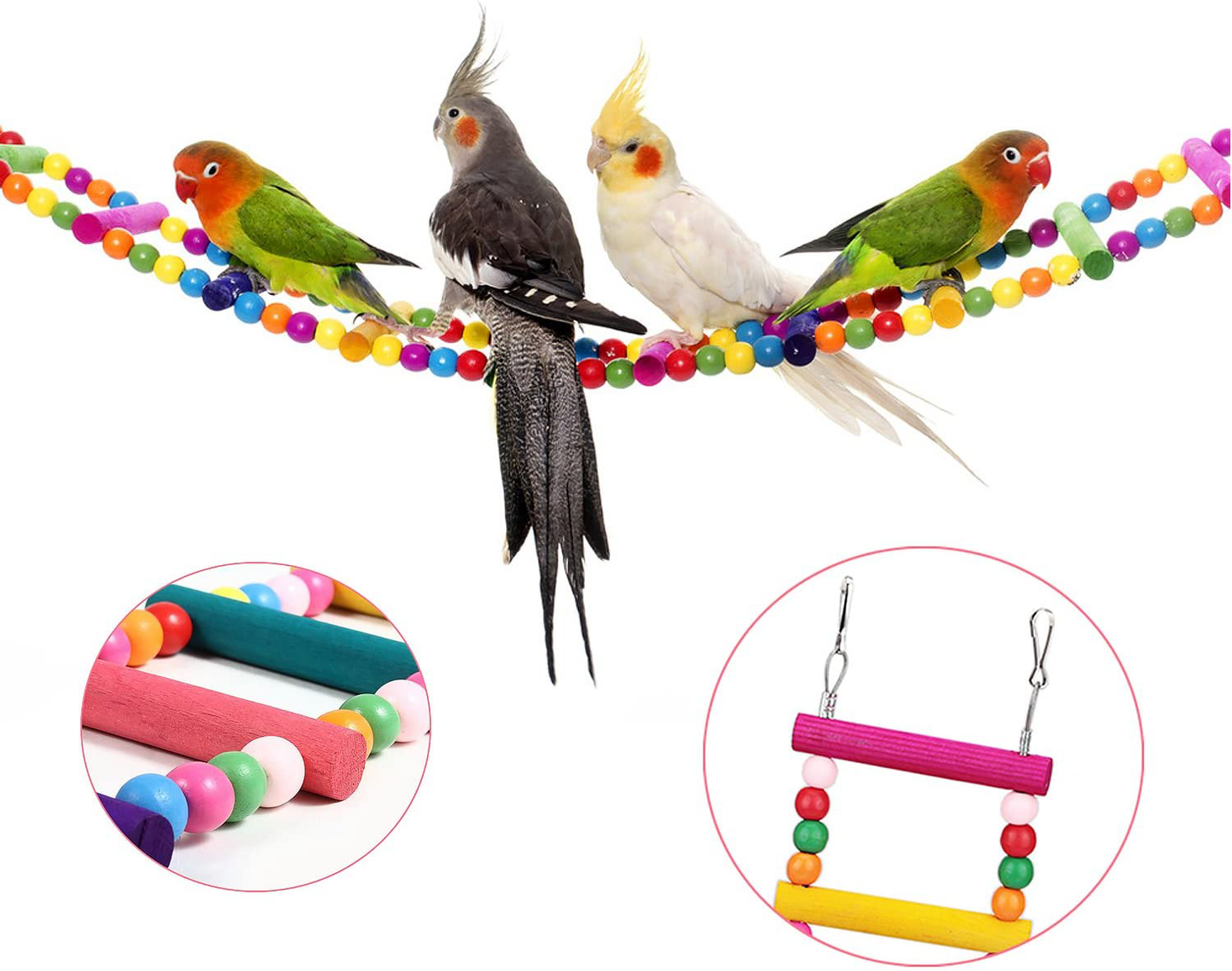 Bird Parrot Toys Ladders Swing Chewing Toys Hanging Pet Bird Cage Accessories Hammock Swing Toy for Small Parakeets Cockatiels, Lovebirds, Conures, Macaws, Lovebirds, Finches Animals & Pet Supplies > Pet Supplies > Bird Supplies > Bird Cage Accessories CoCogo   
