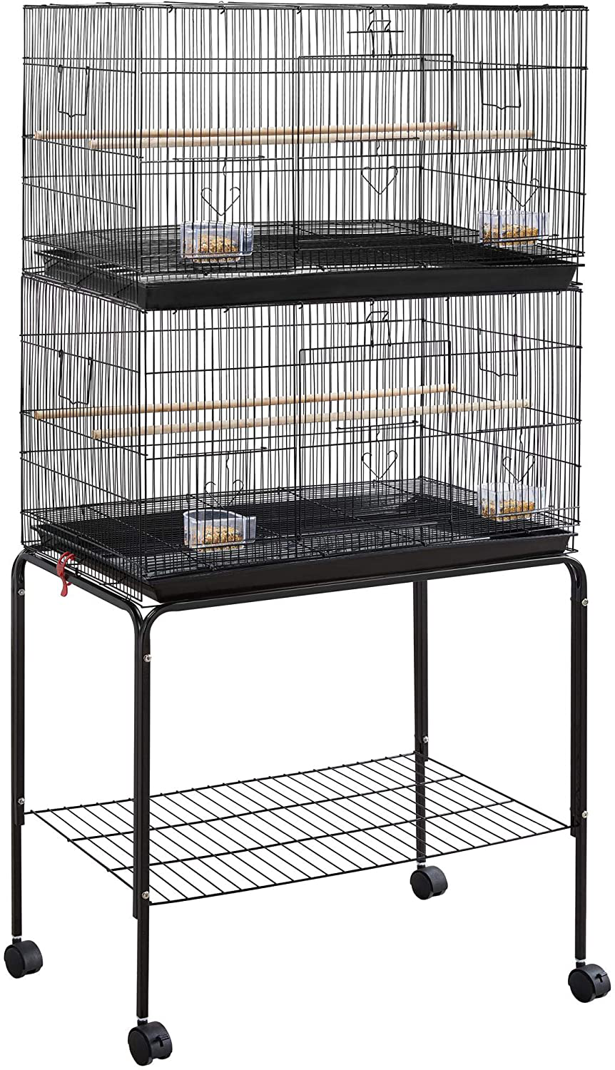 Topeakmart Rolling Stackable 2-Pack Finch Rectangle Flight Bird Cages Breeding Birdcage for Lovebirds Parrots Budgies Parakeets Canaries Cockatiels Conures with Stand Animals & Pet Supplies > Pet Supplies > Bird Supplies > Bird Cages & Stands Topeakmart Black  