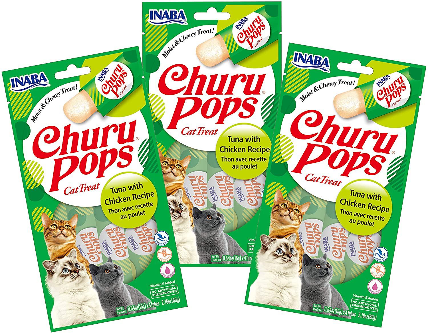 INABA Churu Pops, Grain-Free, Soft, Moist and Chewy Jelly Cat Treats with Vitamin E, 0.54 Ounces Each Animals & Pet Supplies > Pet Supplies > Cat Supplies > Cat Treats INABA Tuna and Chicken Recipe 12 Tubes 