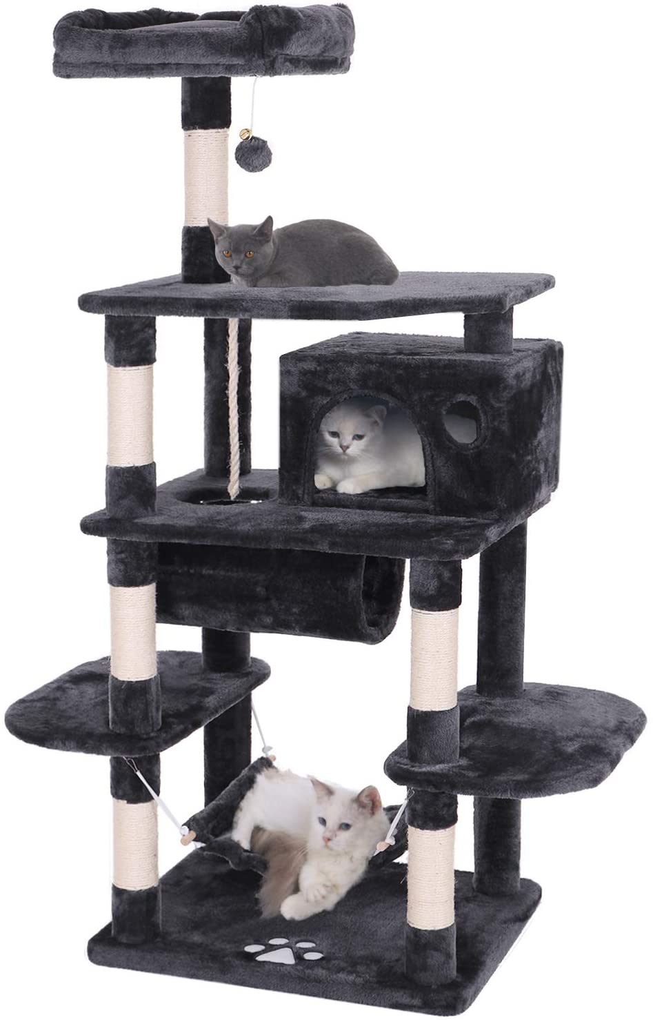 BEWISHOME Cat Tree Condo Furniture Kitten Activity Tower Pet Kitty Play House with Scratching Posts Perch Hammock Tunnel MMJ02 Animals & Pet Supplies > Pet Supplies > Cat Supplies > Cat Furniture BEWISHOME Grey  