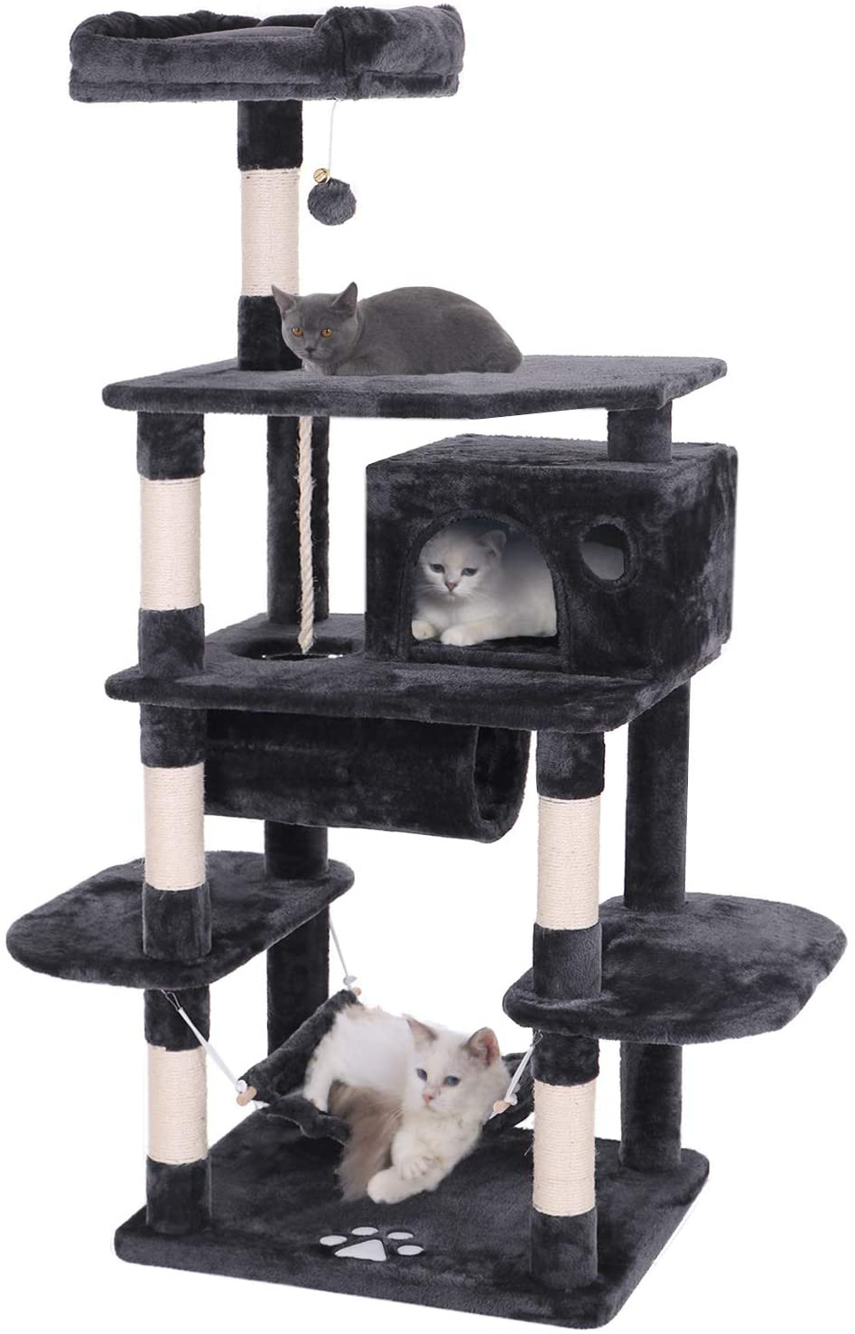BEWISHOME Cat Tree Condo Furniture Kitten Activity Tower Pet Kitty Play House with Scratching Posts Perch Hammock Tunnel MMJ02