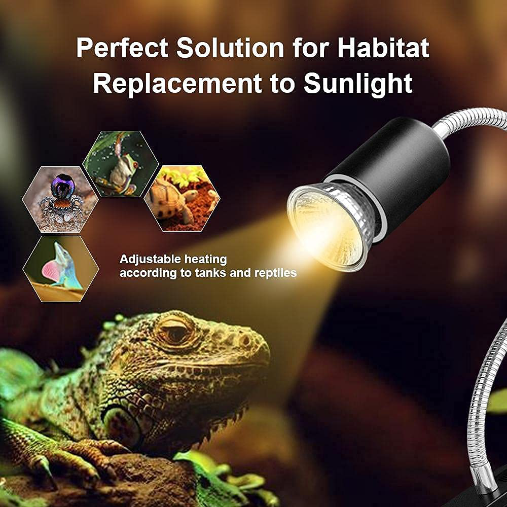 JOUEUYB Reptile Heat Lamp, Turtle Tank Adjustable Aquarium UVA UVB Light with 360°Rotatable Clip for Tortoise Lizard Snake Turtle Reptile Terrarium (Digital Thermometer and 2 Heat Lamp Bulbs Include) Animals & Pet Supplies > Pet Supplies > Reptile & Amphibian Supplies > Reptile & Amphibian Habitat Accessories JOUEUYB   